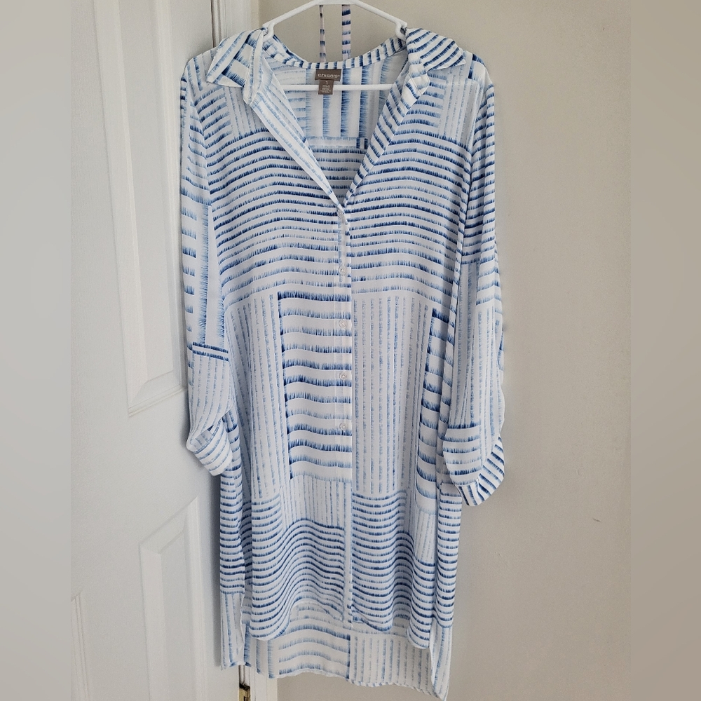 Chico's Blue and White Patterned Blouse